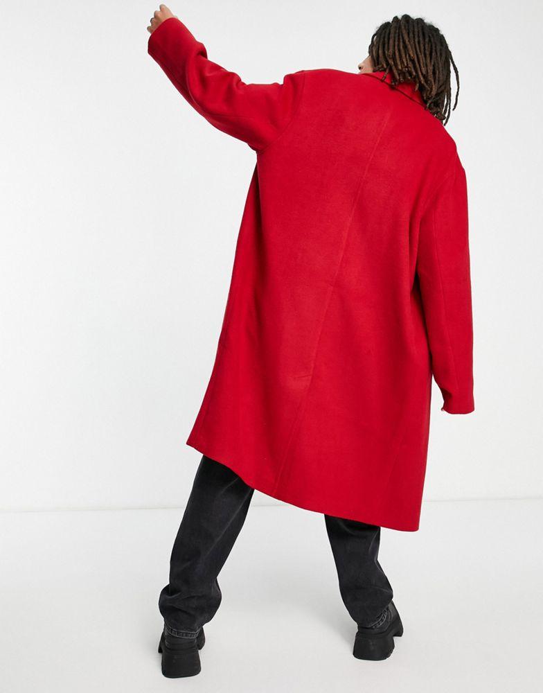 ASOS DESIGN oversized wool mix overcoat in red商品第4张图片规格展示