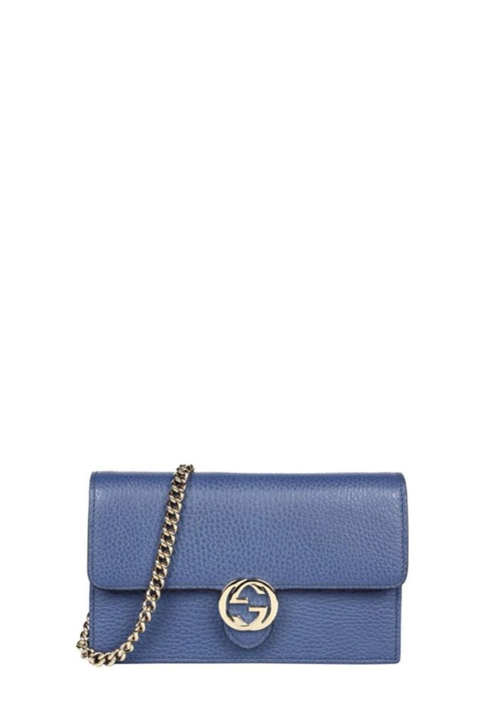 商品Gucci|Interlocking shoulder bag GG small blue leather,价格¥6794,第1张图片