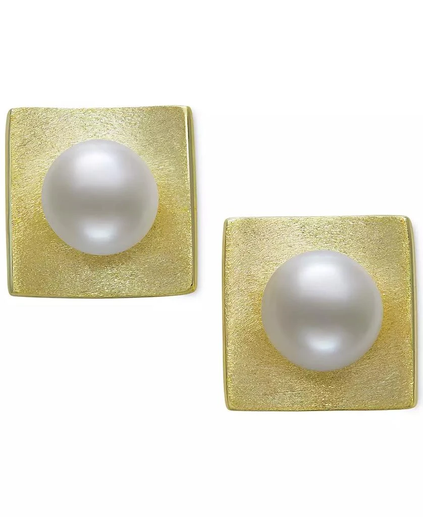 商品Belle de Mer|Cultured Freshwater Button Pearl (7-8mm) Square Stud Earrings in 14k Gold-Plated Sterling Silver,价格¥481,第3张图片详细描述