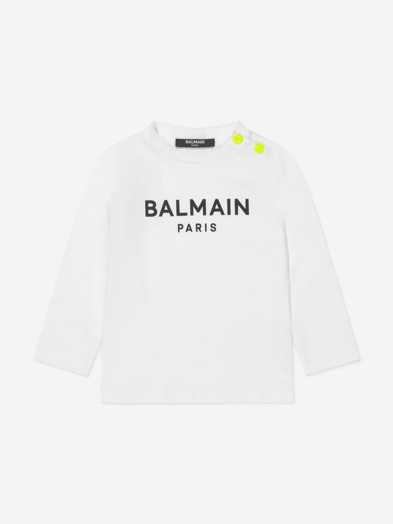 Balmain White Baby Long Sleeve Logo T-Shirt商品第1张图片规格展示