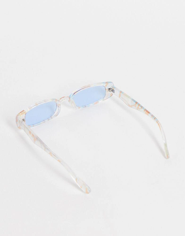 商品ASOS|ASOS DESIGN slim rectangle sunglasses with blue lens in pastel marble effect - MULTI,价格¥63,第3张图片详细描述