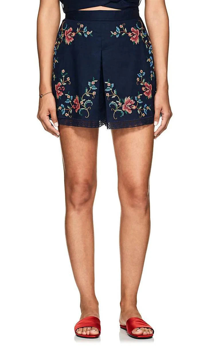 商品Zimmermann|Laelia Floral Cross-Stitched Linen-Cotton Shorts,价格¥529,第1张图片