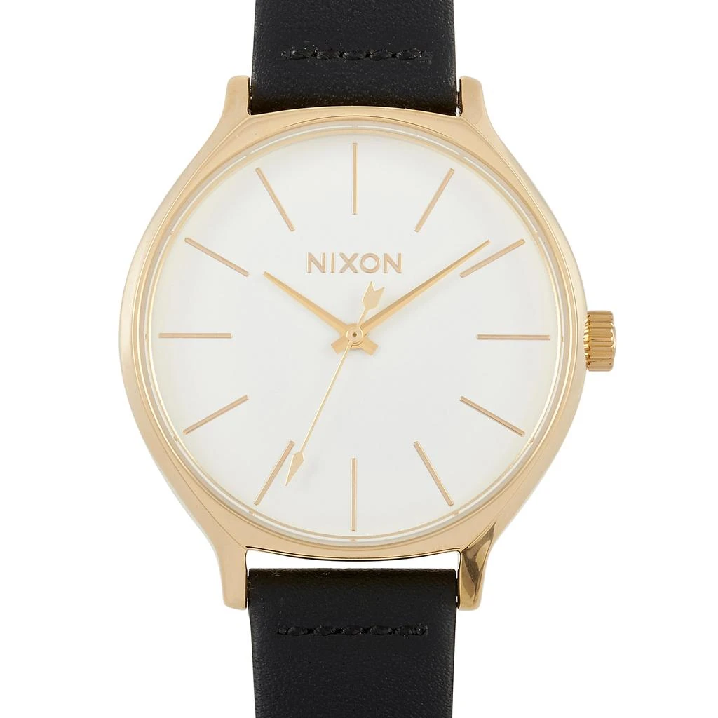 商品Nixon|Nixon Clique Black Leather Gold Stainless Steel White Dial 38 mm Watch A1250-1964-00,价格¥642,第1张图片