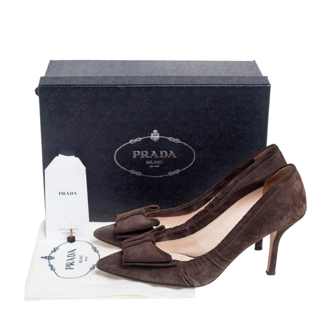 Prada Dark Brown Pleated Suede Pointed Toe Bow Pumps Size 39.5 商品
