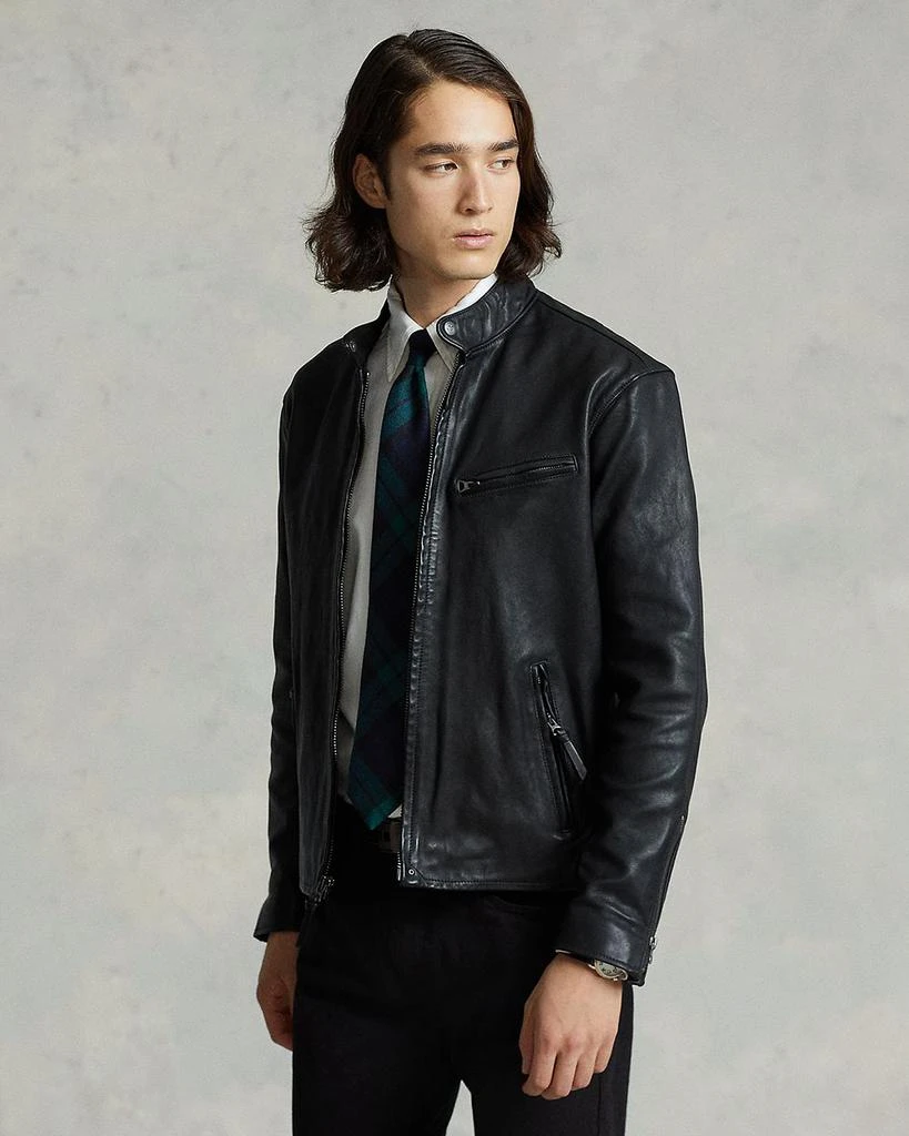 商品Ralph Lauren|Lambskin Leather Café Racer Jacket,价格¥5277,第1张图片