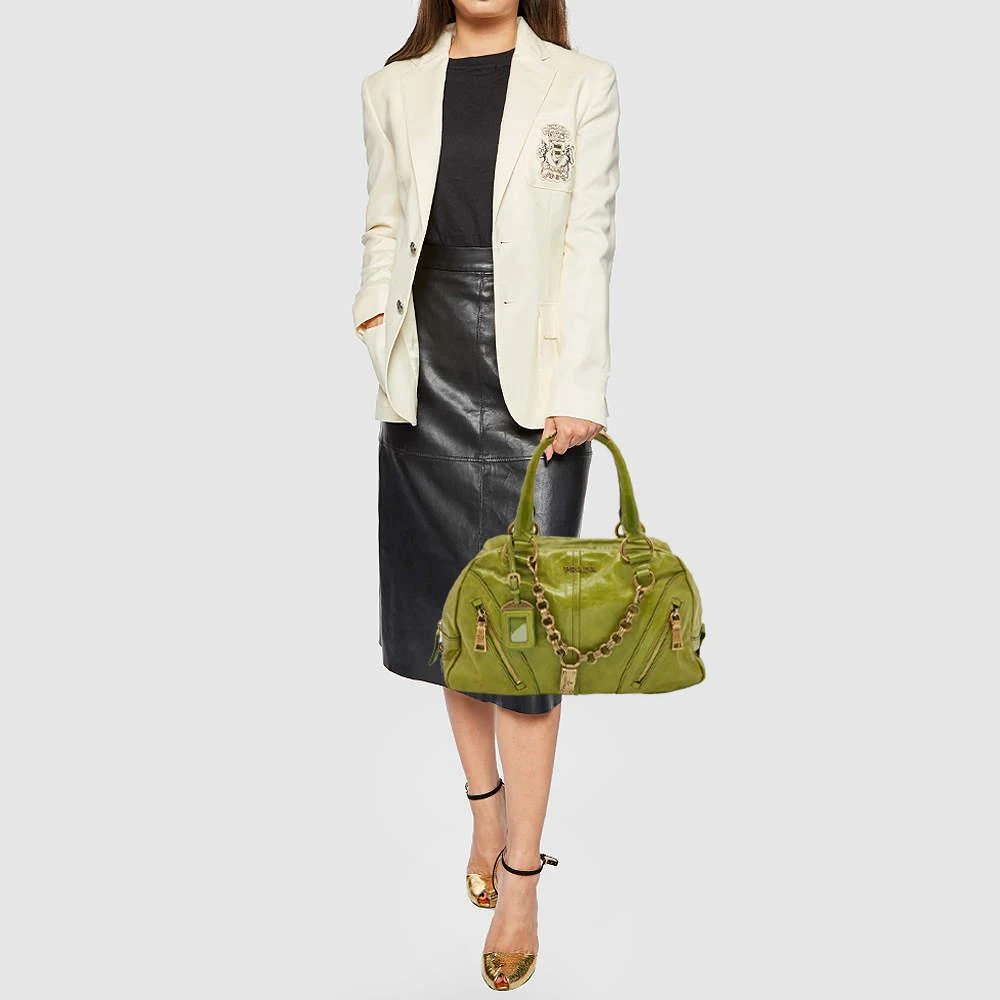 商品[二手商品] Prada|Prada Green Vitello Shine Leather Chain Link Bowler Bag,价格¥6961,第2张图片详细描述