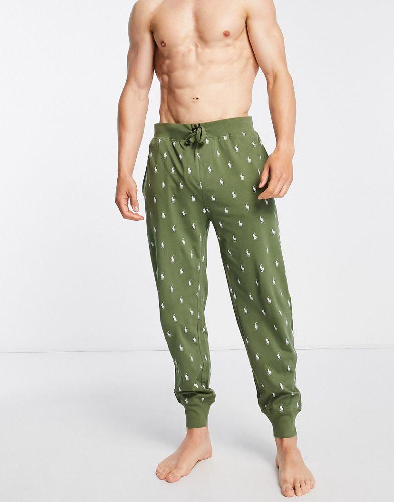 Polo Ralph Lauren lounge joggers in olive green with all over pony logo商品第1张图片规格展示