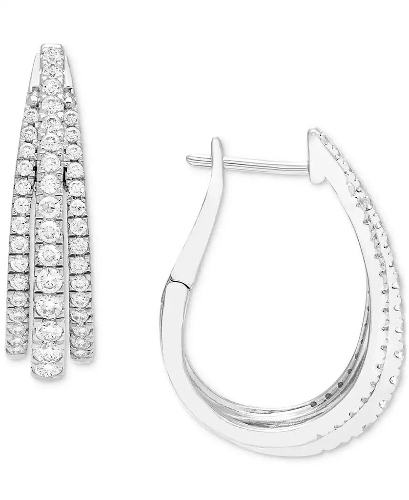 商品Macy's|Diamond Triple Row Oval Hoop Earrings (1 ct. t.w.) in 14k White Gold,价格¥14954,第1张图片