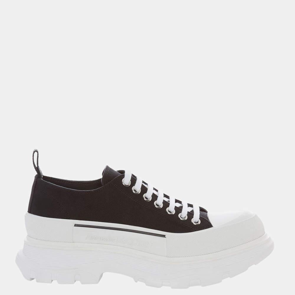 商品Alexander McQueen|Alexander Mcqueen Black/White Tread Slick Lace Up Sneakers Size EU 38,价格¥3522,第1张图片