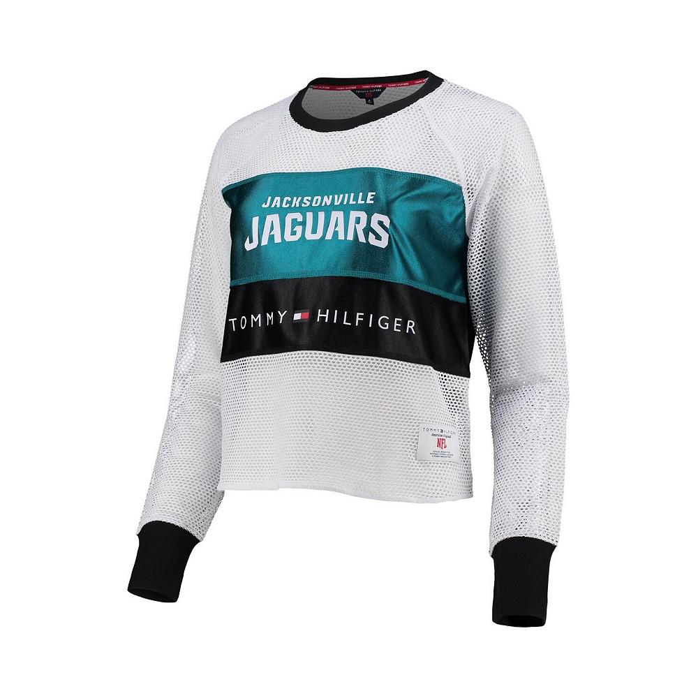 Women's White and Teal Jacksonville Jaguars Mesh Raglan Long Sleeve T-shirt商品第3张图片规格展示