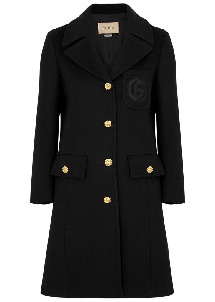 商品Gucci|Black logo-embroidered wool coat,价格¥24771,第1张图片