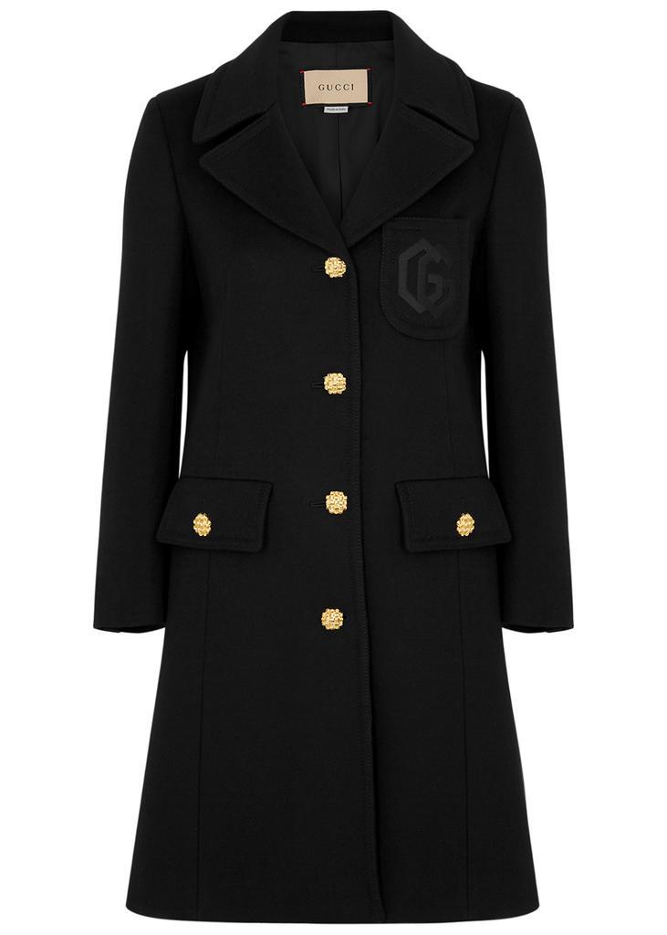 商品Gucci|Black logo-embroidered wool coat,价格¥20407,第1张图片