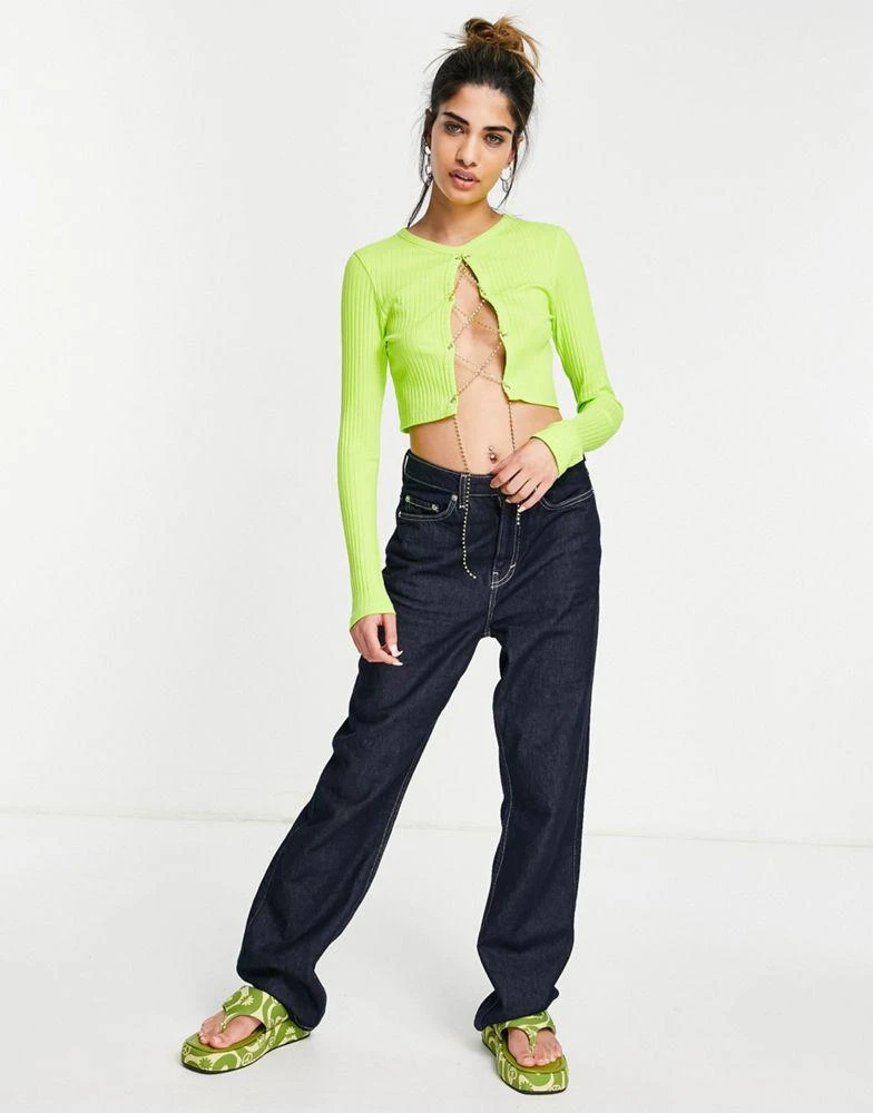 商品AsYou|ASYOU rib diamante lace up top in lime,价格¥91,第4张图片详细描述