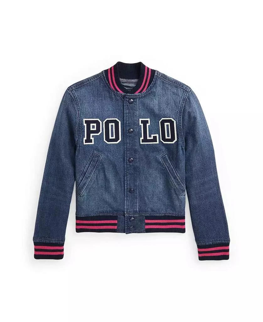 商品Ralph Lauren|Big Girls Logo Denim Baseball Jacket,价格¥696,第1张图片