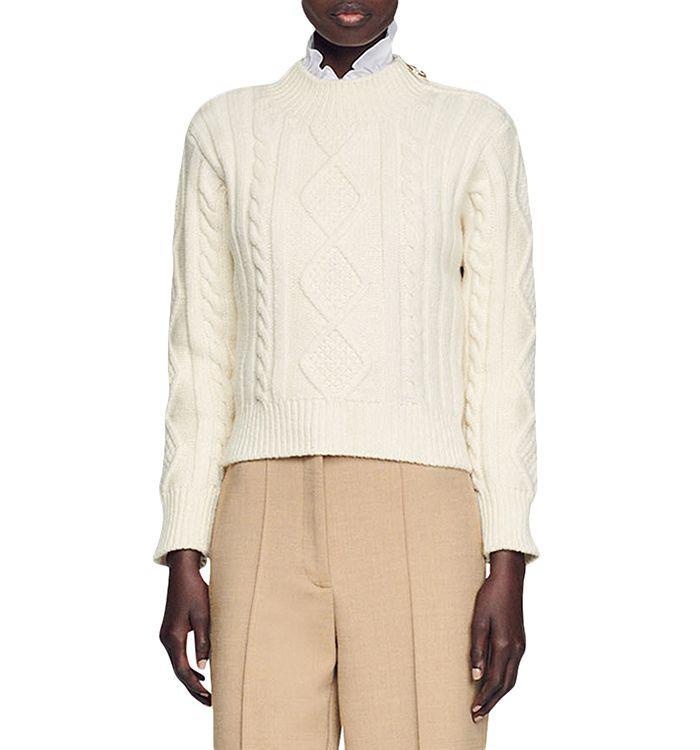 商品Sandro|Wool Blend Mosaique Cable Knit Sweater,价格¥1495,第3张图片详细描述