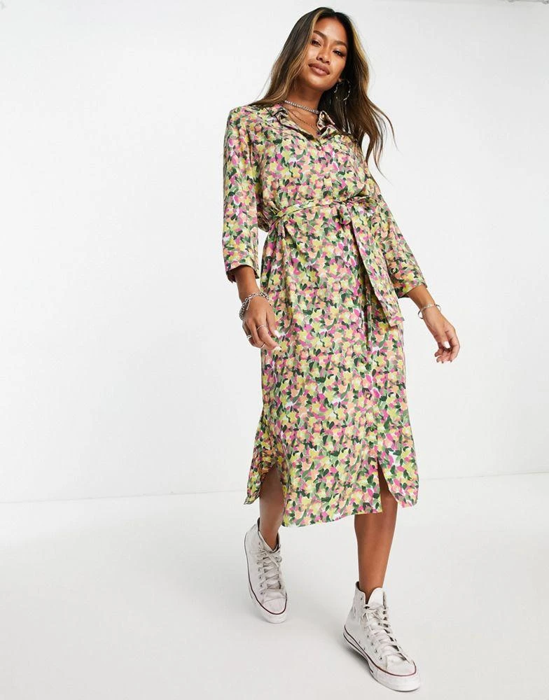 商品VERO MODA|Vero Moda long sleeve midi shirt dress in green print,价格¥279,第4张图片详细描述