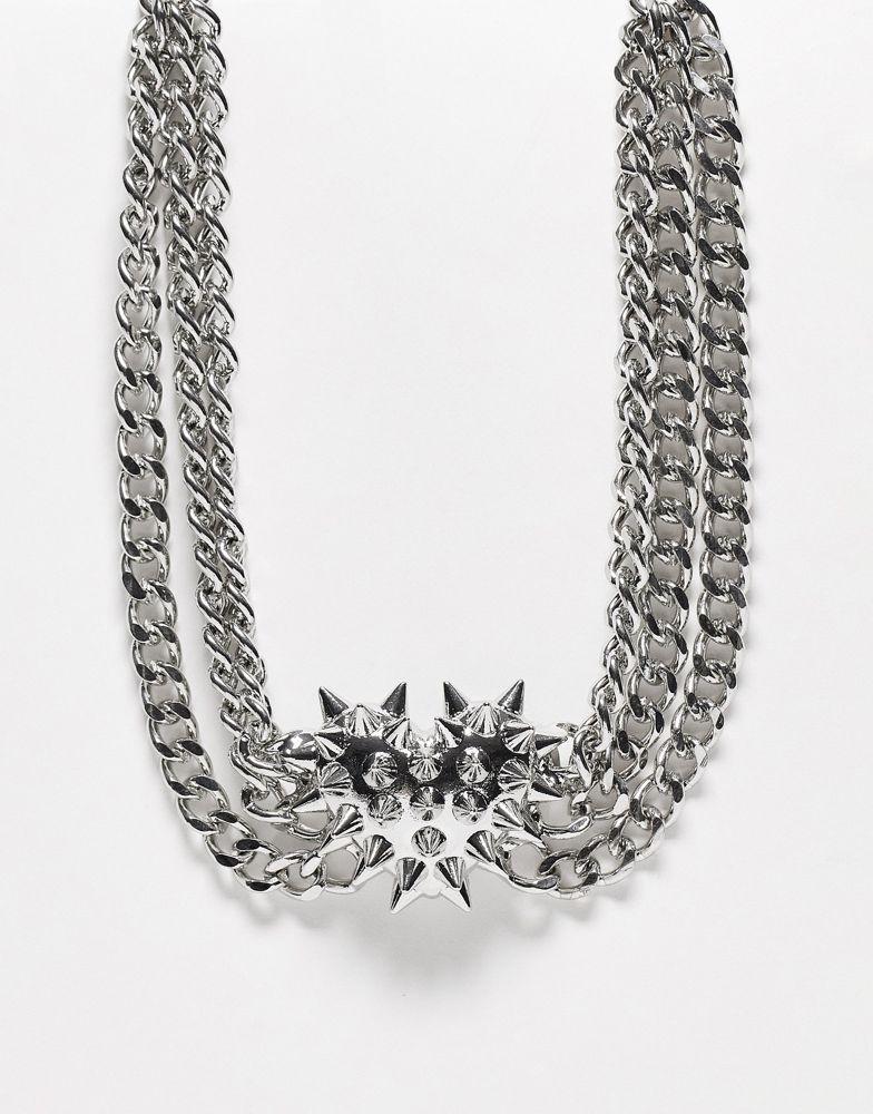 Reclaimed Vintage unisex 3 row chain necklace with grunge heart in silver商品第1张图片规格展示