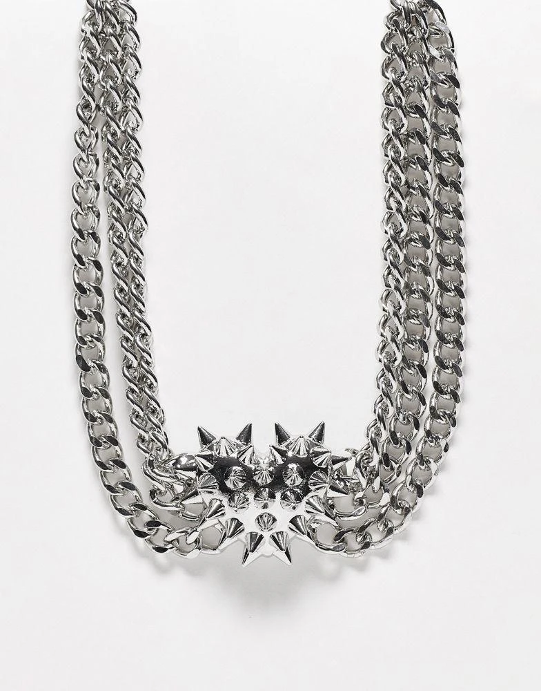 商品Reclaimed Vintage|Reclaimed Vintage unisex 3 row chain necklace with grunge heart in silver,价格¥157,第1张图片