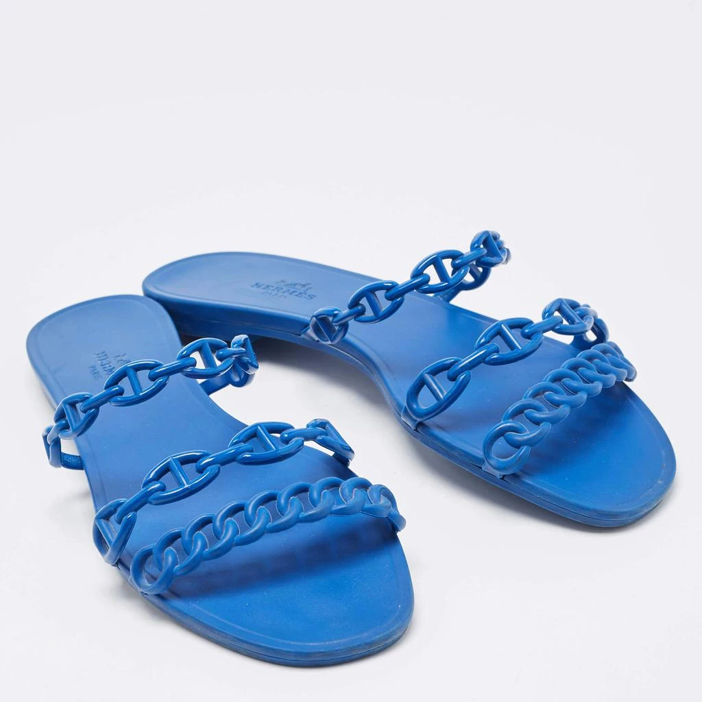 商品[二手商品] Hermes|Hermes Blue D'ancre Chaine Rivage Flat Slides Size 38,价格¥3583,第4张图片详细描述