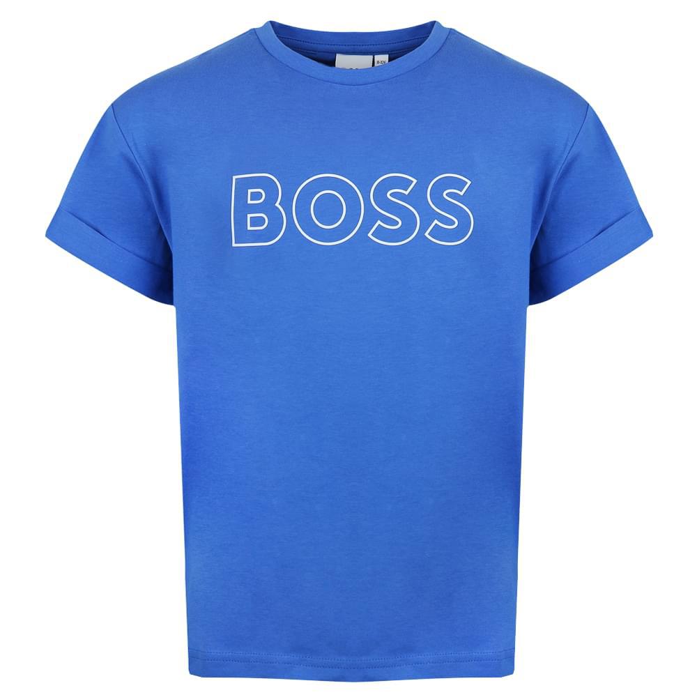 Electric Blue Short Sleeve Outline Logo T Shirt商品第1张图片规格展示