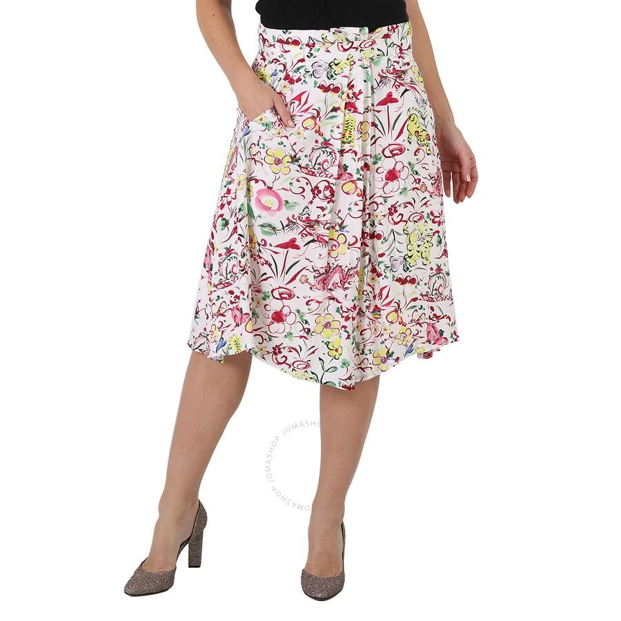 商品Kenzo|Ladies Multicolor Floral Paint Print Asymmetric Gathered Skirt,价格¥574,第1张图片