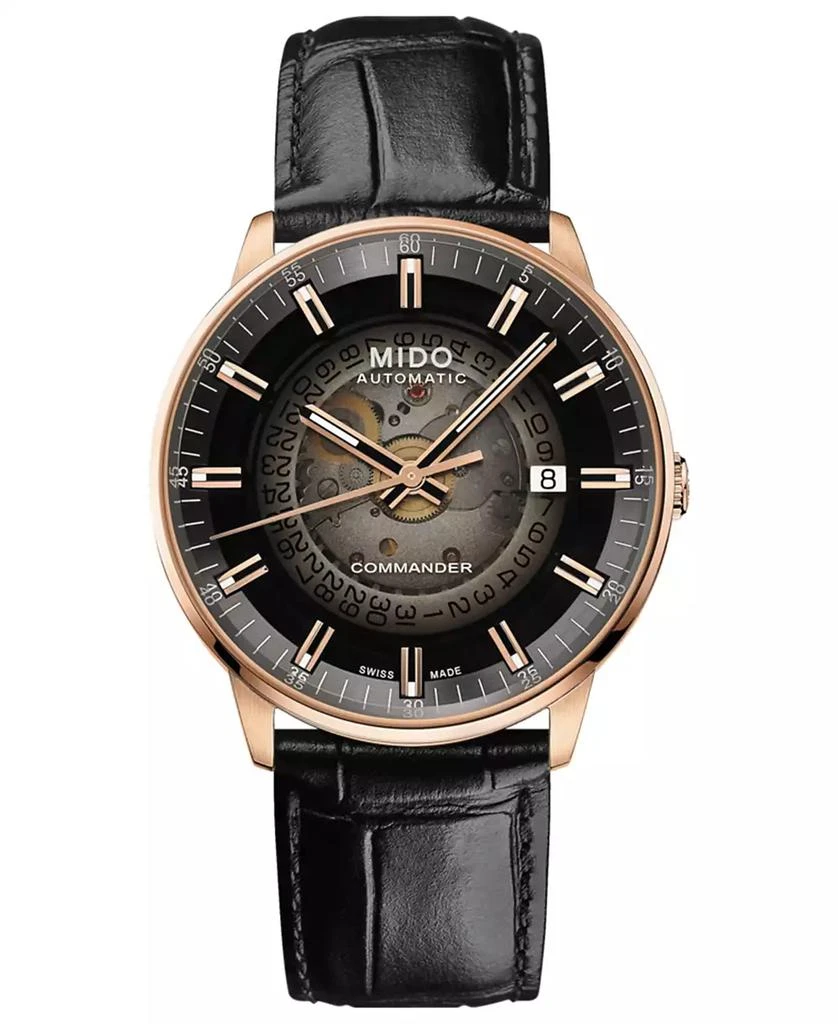 商品MIDO|Men's Swiss Automatic Commander Gradient Black Leather Strap Watch 40mm,价格¥8014,第1张图片