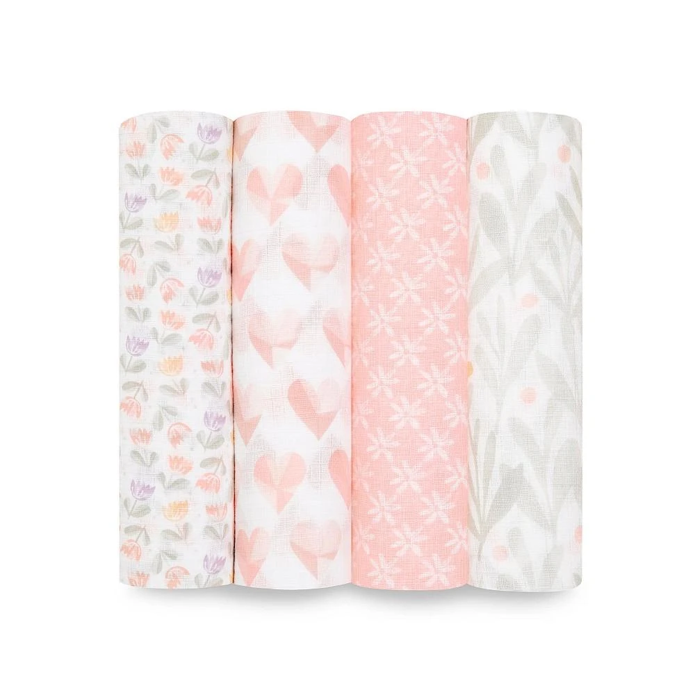 商品aden + anais|Baby Girls Printed Swaddle Blankets, Pack of 4,价格¥294,第1张图片