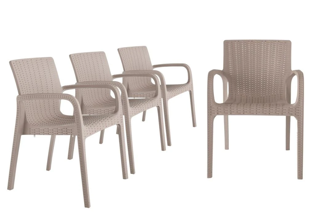 商品Hivvago|Set of Four 24" Taupe Faux Rattan Heavy Duty Plastic Outdoor Stacking Arm Chairs,价格¥3843,第2张图片详细描述