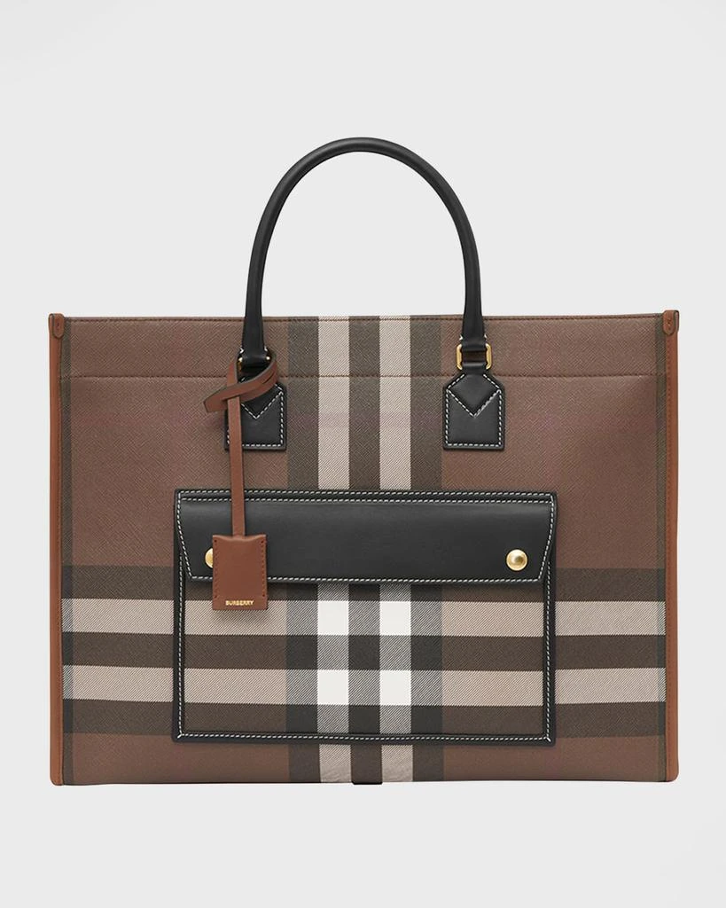 商品Burberry|Freya Check Canvas & Leather Tote Bag,价格¥15156,第1张图片