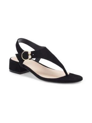 商品Stuart Weitzman|Faux Pearl-Embellished Suede Thong Sandals,价格¥786,第2张图片详细描述
