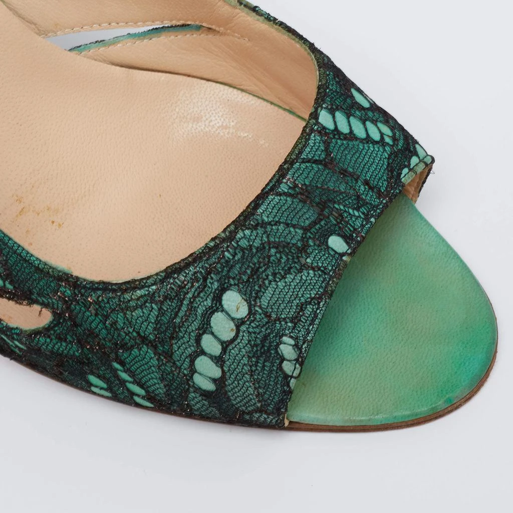 Manolo Blahnik Black/Green Lace and Leather Open-Toe Pumps Size 38.5 商品