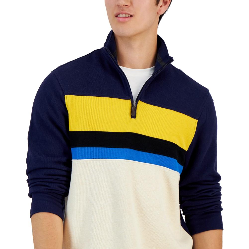 Men's Colorblocked French Rib Quarter-Zip Sweater, Created for Macy's商品第3张图片规格展示