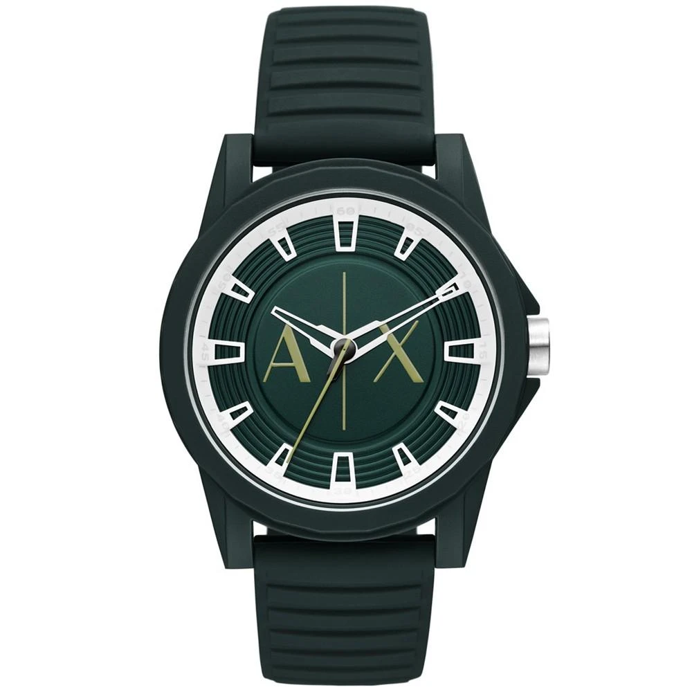 商品Armani Exchange|Men's Three-Hand Quartz Green Silicone Watch 44mm,价格¥356,第1张图片