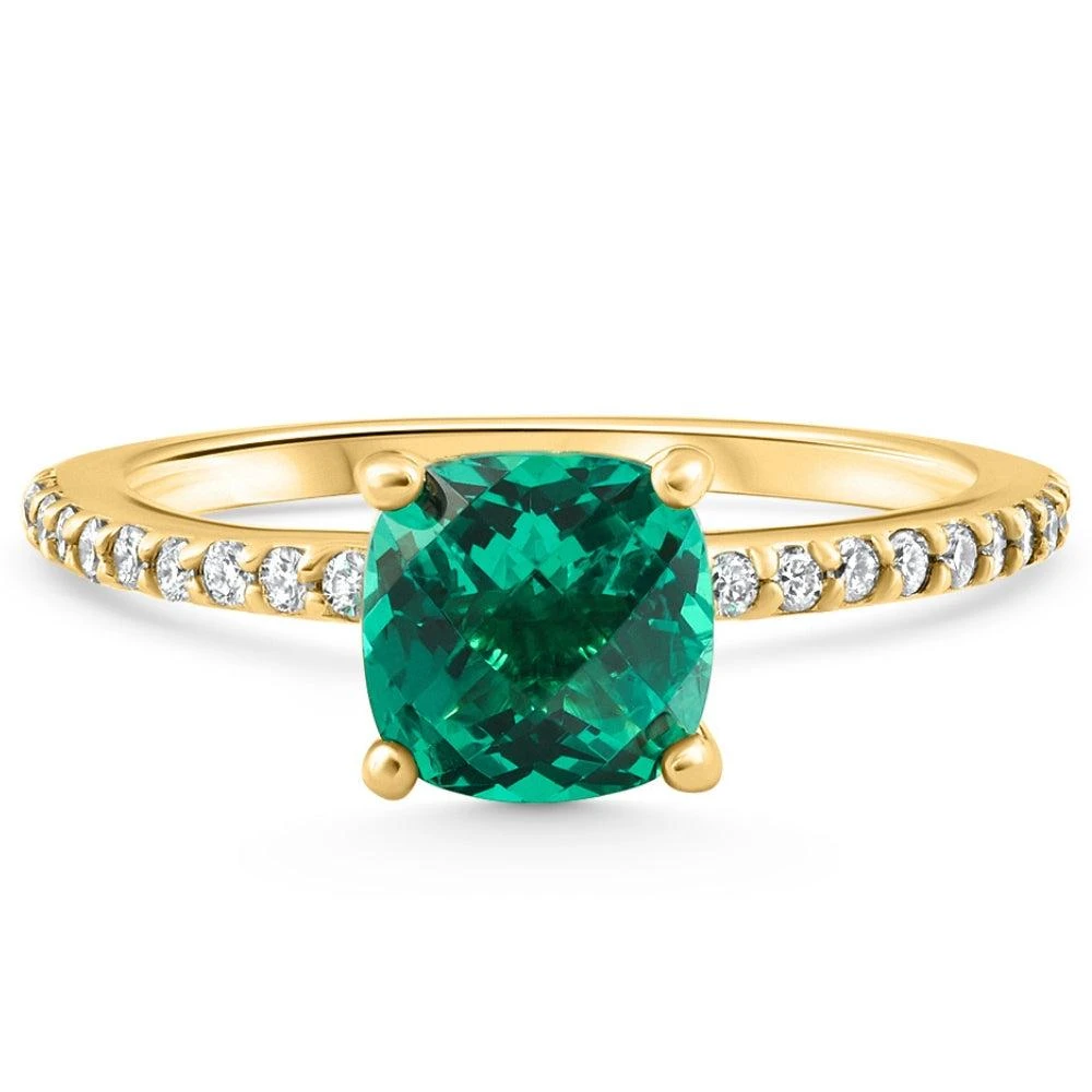 商品Pompeii3|1 3/4Ct Cushion Emerald & Diamond Ring Gold Lab Grown,价格¥3531,第1张图片