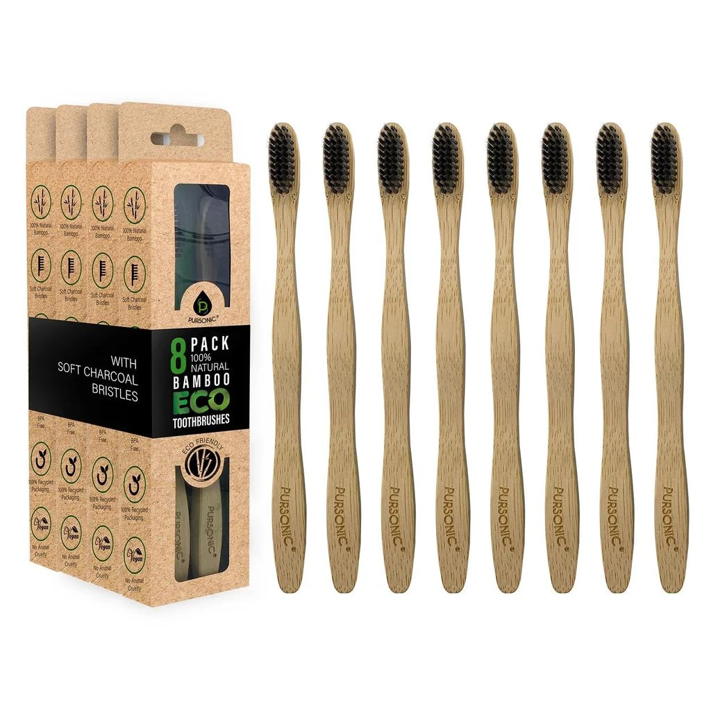 商品PURSONIC|100% Natural ECO Bamboo Toothbrushes with Charcoal Soft Bristles (8 pk.),价格¥121,第1张图片