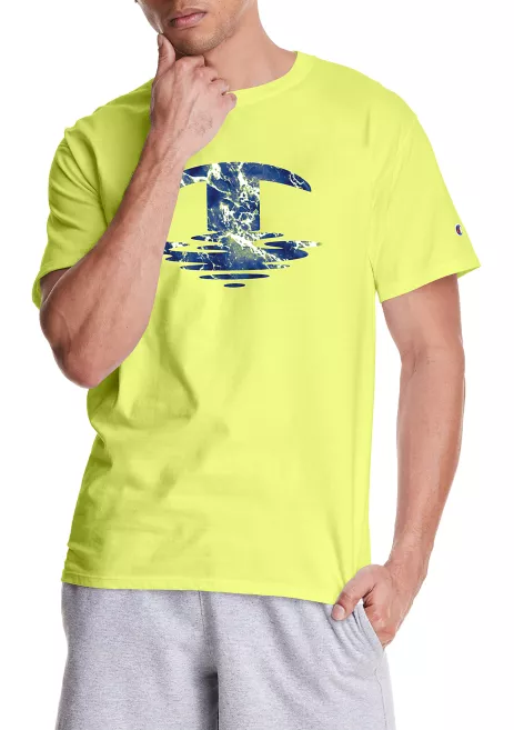 CHAMPION 男士荧光绿棉质短袖T恤 GT23H-586CSA-04W商品第1张图片规格展示