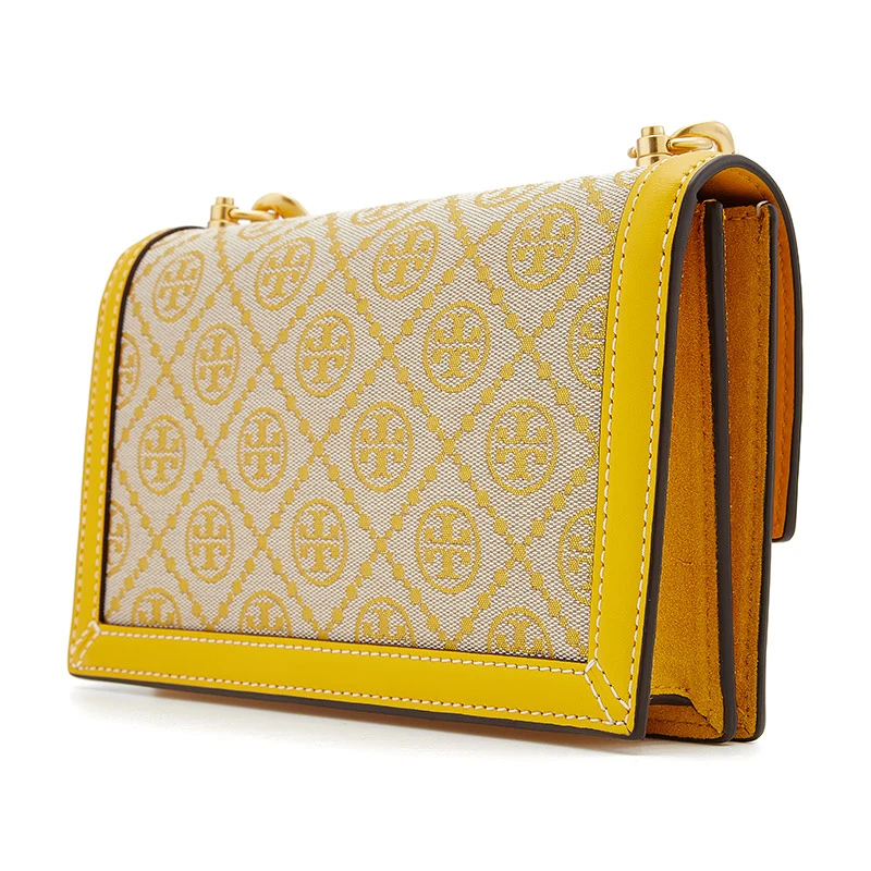 托里·伯奇TORY BURCH 奢侈品 TB 女士女士经典印花黄色帆布配皮单肩斜挎包风琴包 81000-703 商品