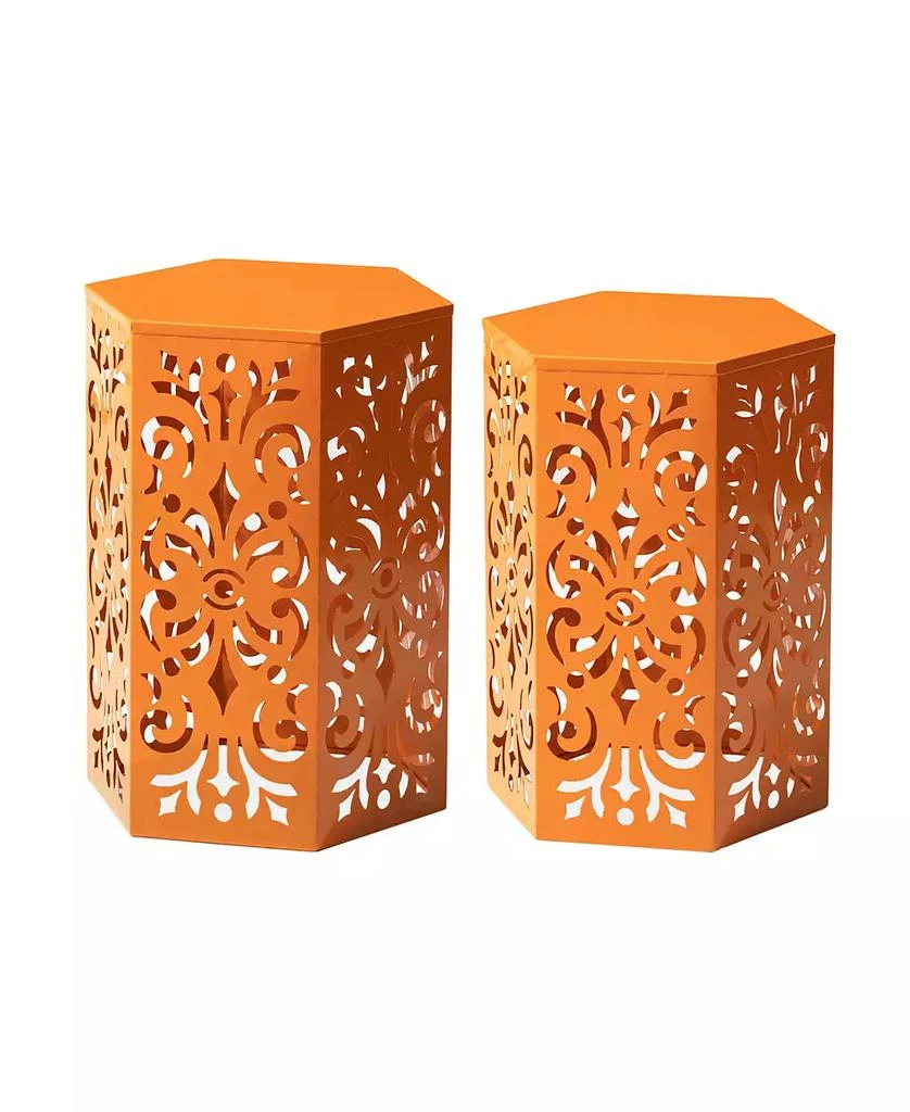 Multi-Functional Set of 2 Orange  Cutout Floral Hexagonal Garden Stools or Planter Stand 商品