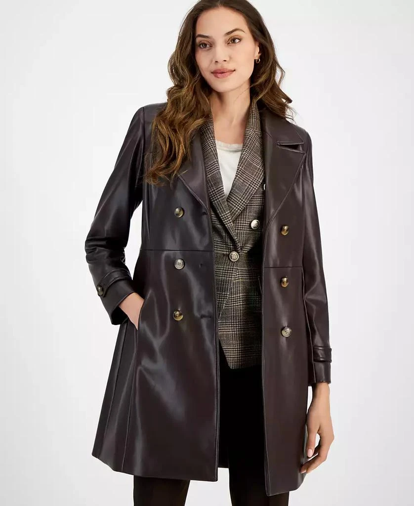 商品Tahari|Women's Faux-Leather Trench Coat,价格¥849,第4张图片详细描述