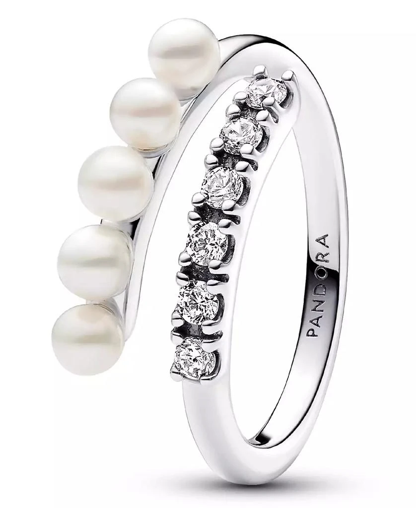 商品PANDORA|Sterling Silver Timeless Treated Freshwater Cultured Pearls Pave Open Ring,价格¥864,第3张图片详细描述