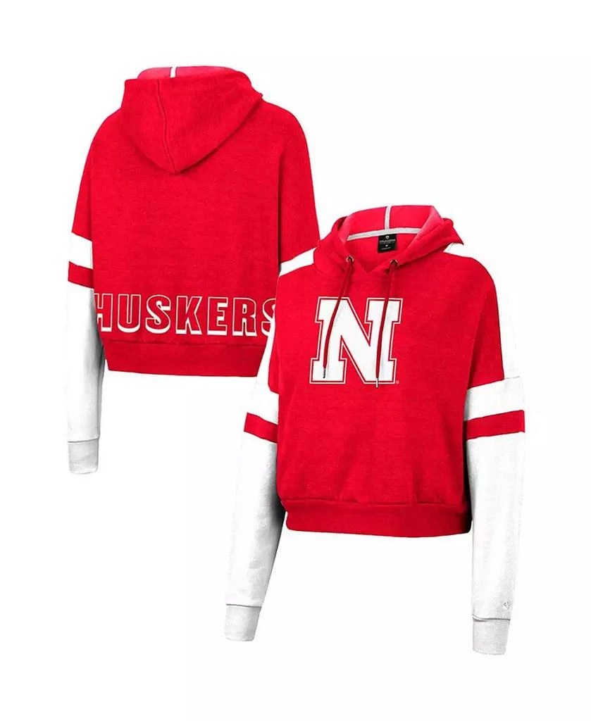 商品Colosseum|Women's Scarlet Nebraska Huskers Throwback Stripe Arch Logo Cropped Pullover Hoodie,价格¥278,第1张图片