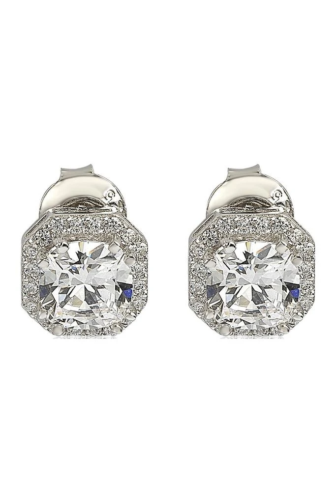 商品Suzy Levian|Sterling Silver White CZ Cushion-Cut Halo Stud Earrings,价格¥583,第1张图片