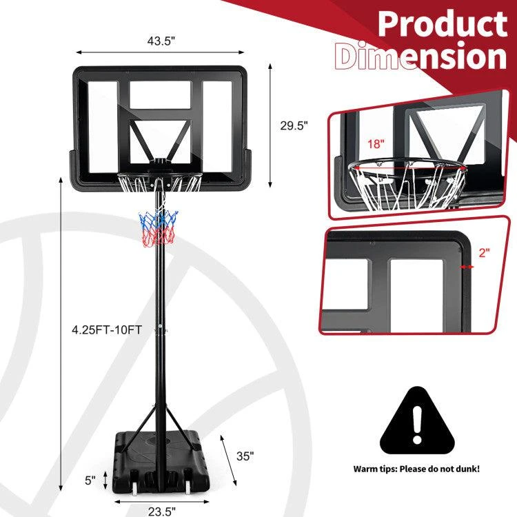 Adjustable Portable Basketball Hoop Stand with Shatterproof Backboard Wheels 商品