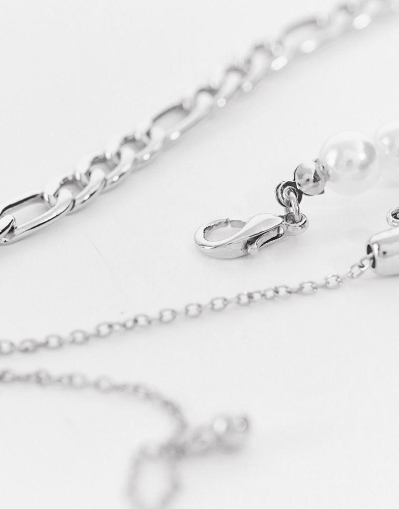 商品Reclaimed Vintage|Reclaimed Vintage inspired unisex multirow with silver chain and pearl,价格¥120,第4张图片详细描述