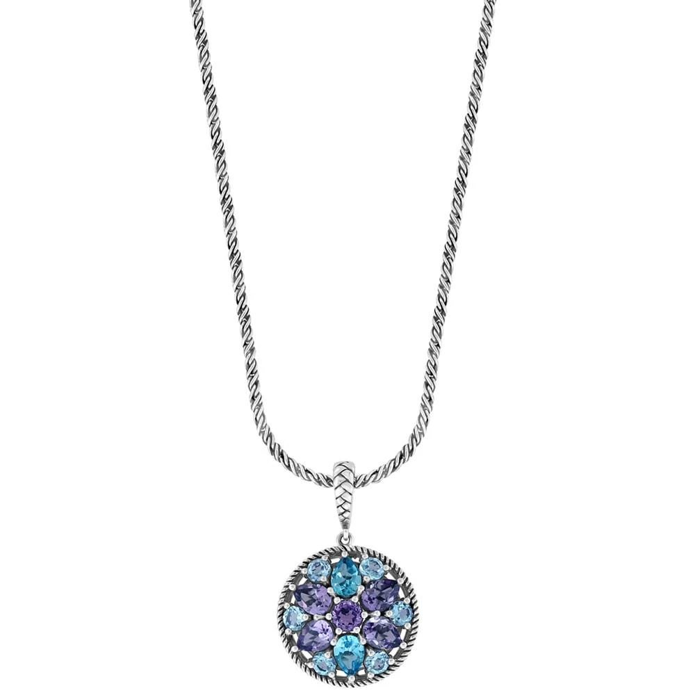 商品Effy|EFFY® Multi-Stone Flower Disc 18" Pendant Necklace (8-3/8 ct. t.w.) in Sterling Silver,价格¥2377,第4张图片详细描述