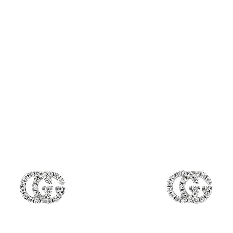 商品Gucci|【预售3-7天】GUCCI/古驰 21 double G系列 18k金白金46颗钻石双G耳钉481678J85409066,价格¥12236,第1张图片