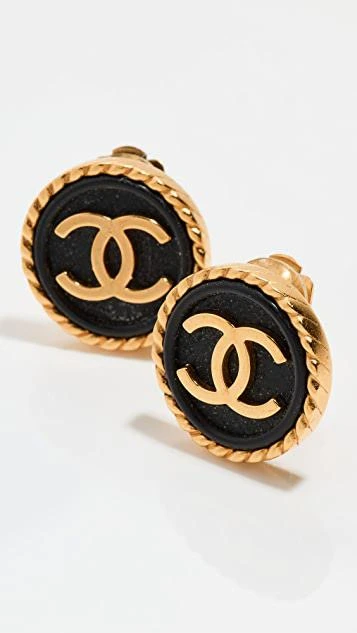 商品[二手商品] What Goes Around Comes Around|Chanel Gold Black Rope Edge CC Earrings,价格¥8118,第2张图片详细描述