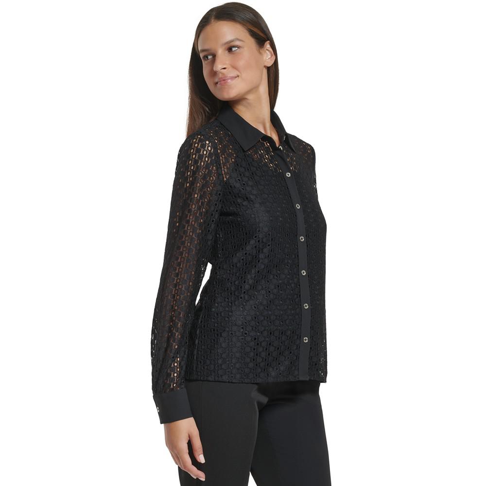 Women's Sheer Lace Button-Front Shirt商品第3张图片规格展示