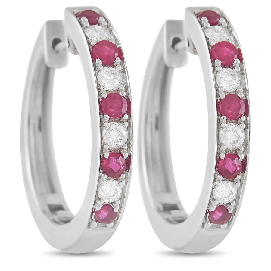 商品LB Exclusive|14K White Gold 0.25 ct Diamond and 0.42 ct Ruby Hoop Earrings,价格¥6694,第1张图片