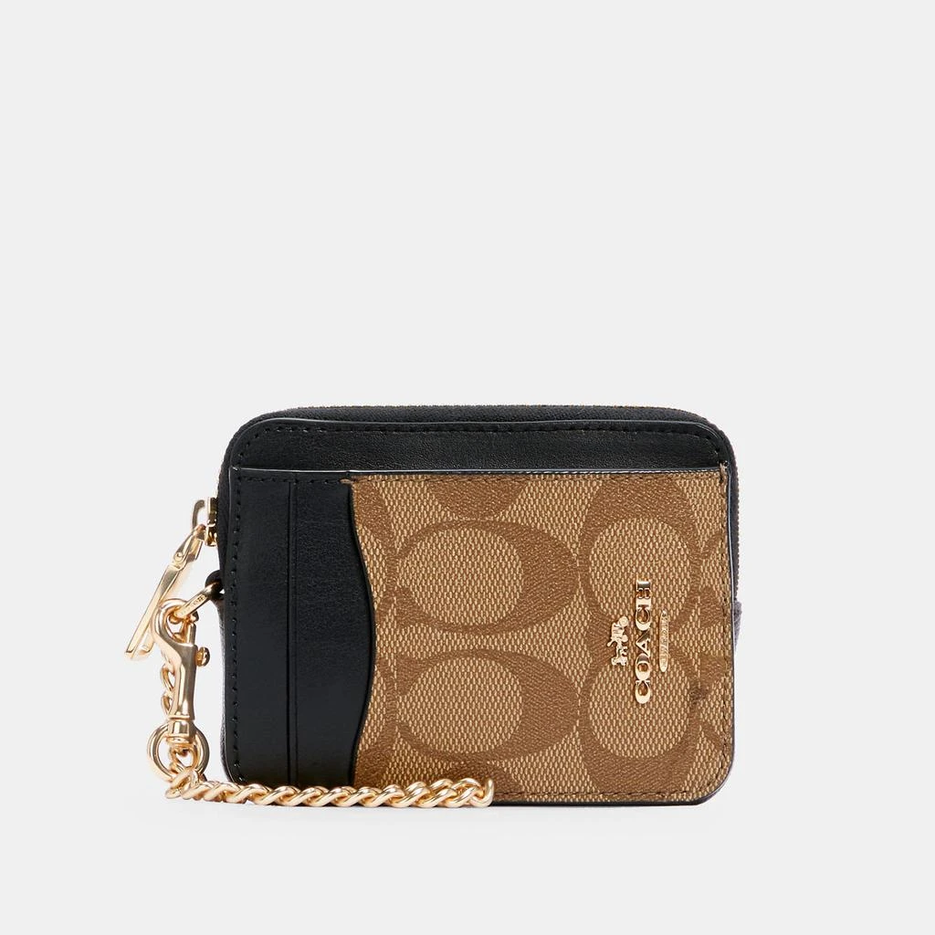 商品Coach|Coach Outlet Zip Card Case In Blocked Signature Canvas,价格¥525,第1张图片